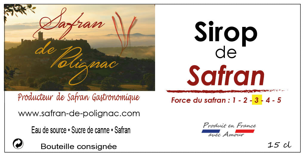 Sirop de Safran pour cocktail et pâtisserie, 15 cl